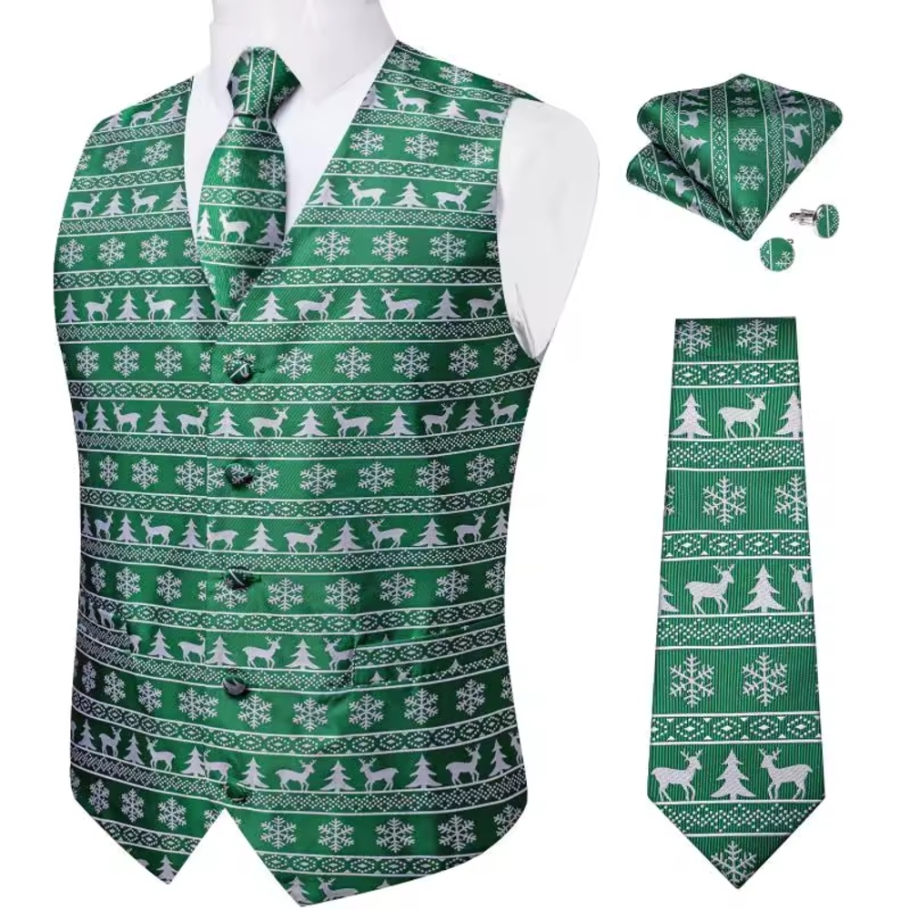 Source Unknown Green and White Festive Vest Set